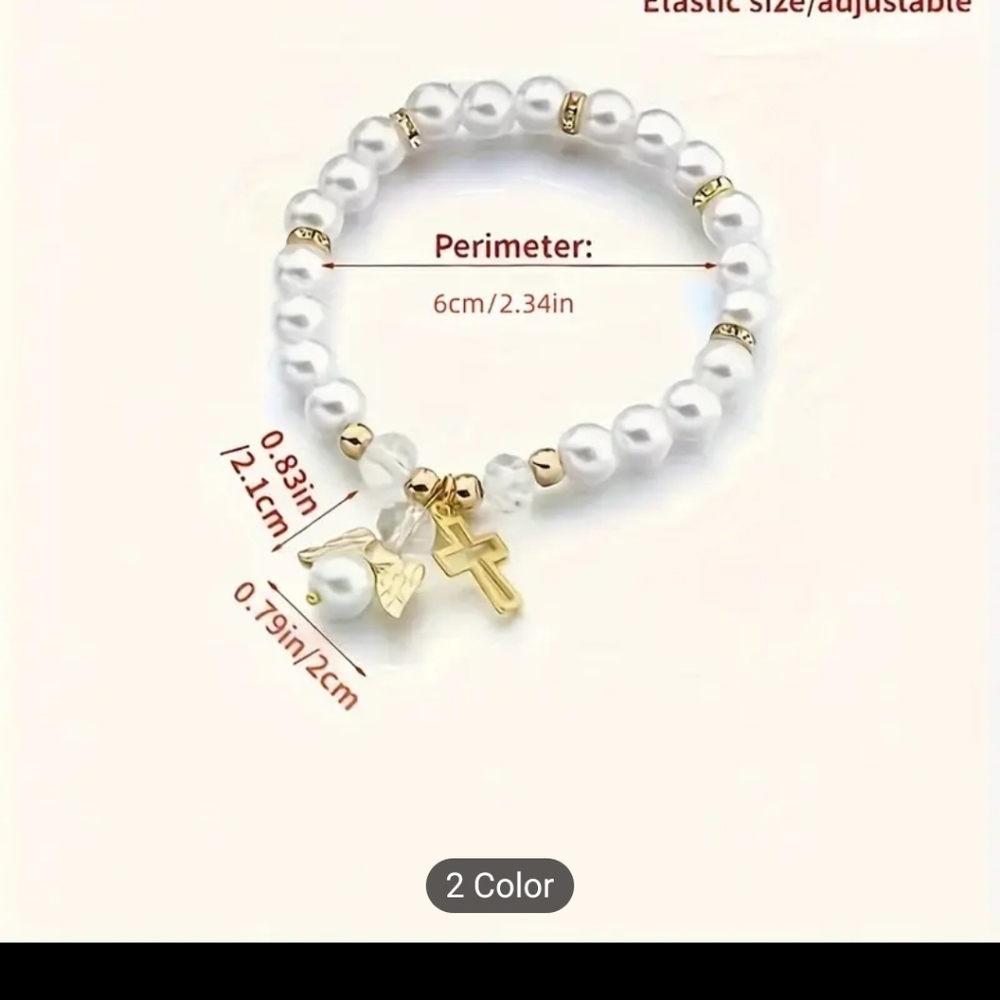 ⚡️Delicate Pink a d White Angel Wing Cross Charm Bracelet.⚡️ - Picture 2 of 3